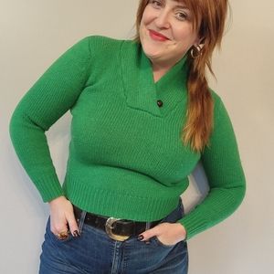 70s Vintage Shetland Wool Bright Green Sweater